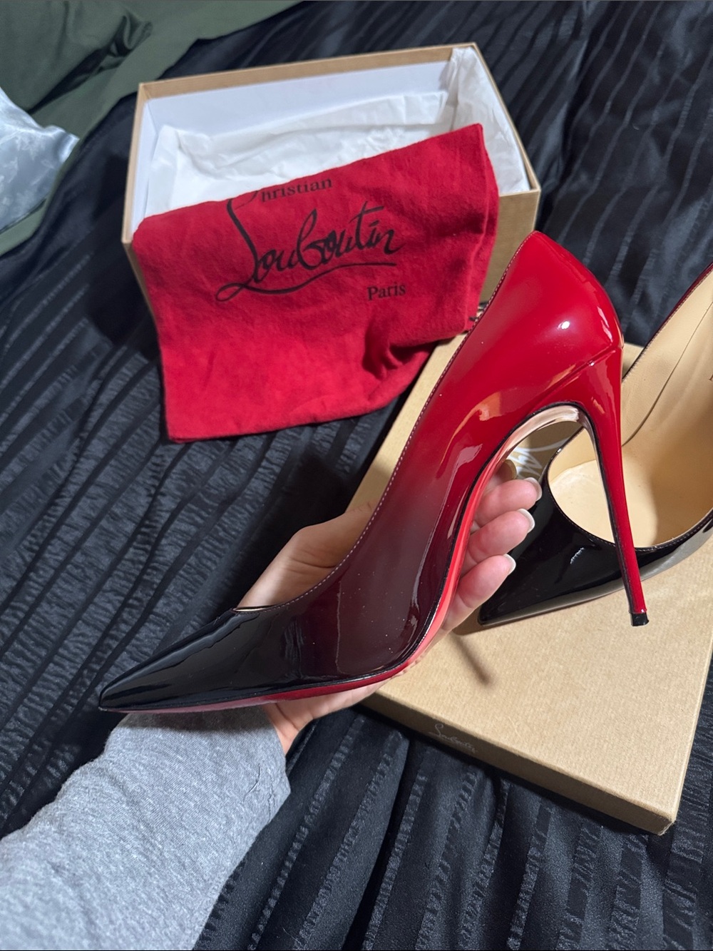 Christian Louboutin Two-Tone Patent Pumps in Red and Black - Picture 3 of 13